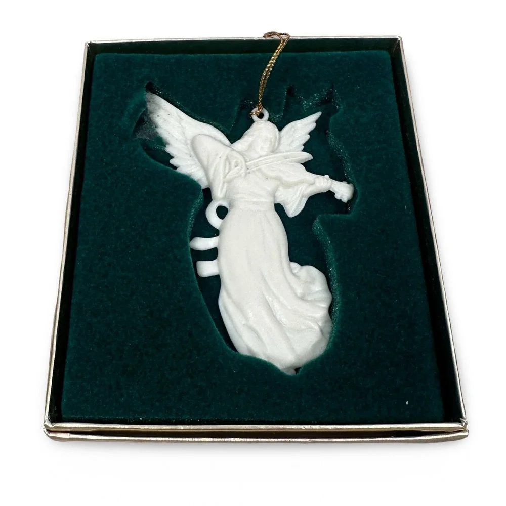 Lenox China Renaissance Angel Ornament with Violin White Bisque Fine Porcelain